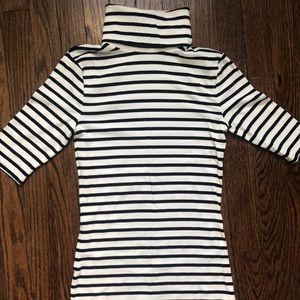 White and navy striped turtleneck shirt